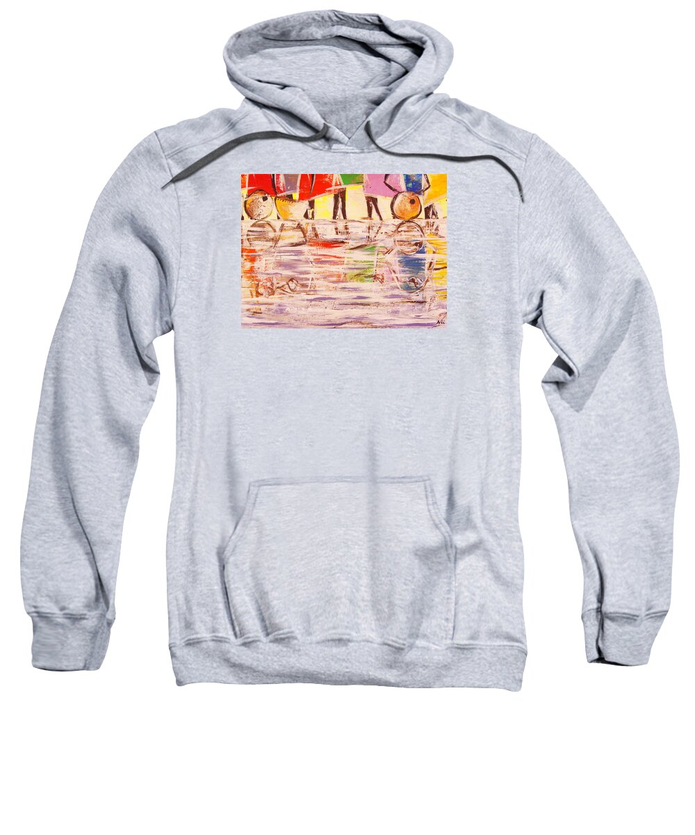 Nii Hylton Sweatshirt featuring the painting Colorful Reflections by Nii Hylton