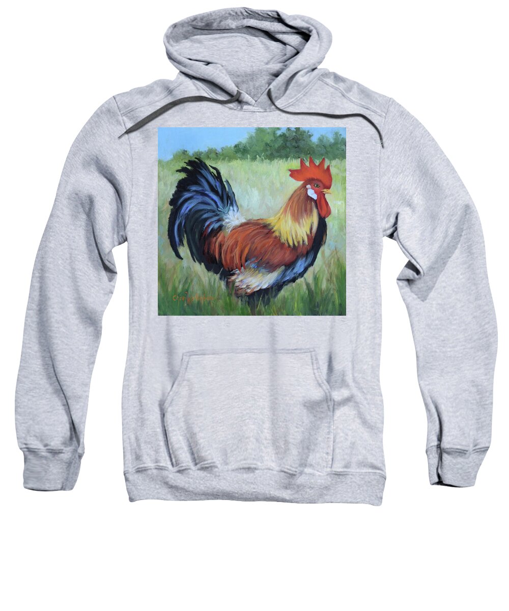 Rooster Sweatshirt featuring the painting Colorful Rooster Print by Cheri Wollenberg
