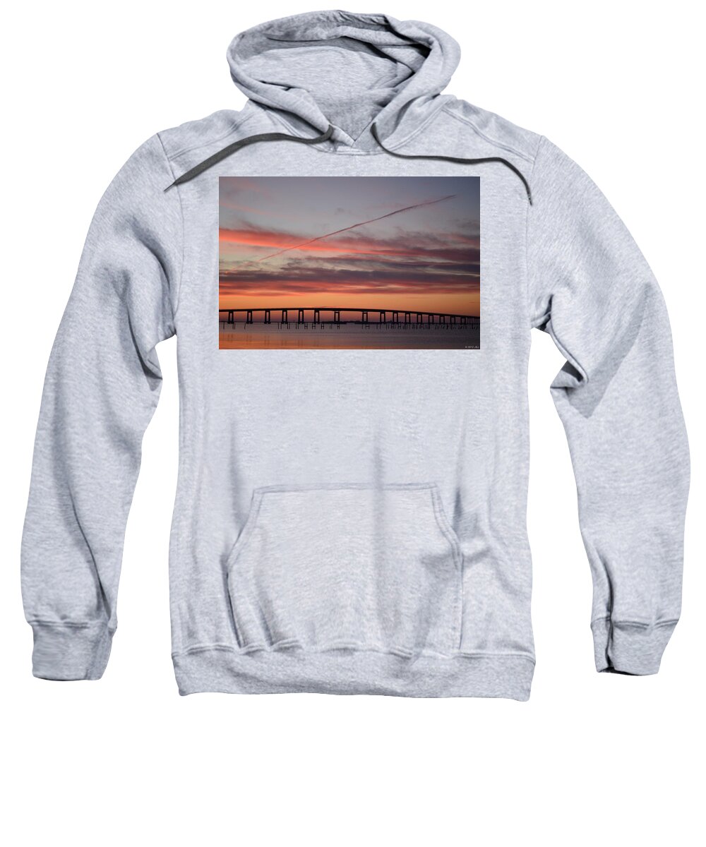 Navarre Sweatshirt featuring the photograph Colorful Sunrise over Navarre Beach Bridge by Jeff at JSJ Photography