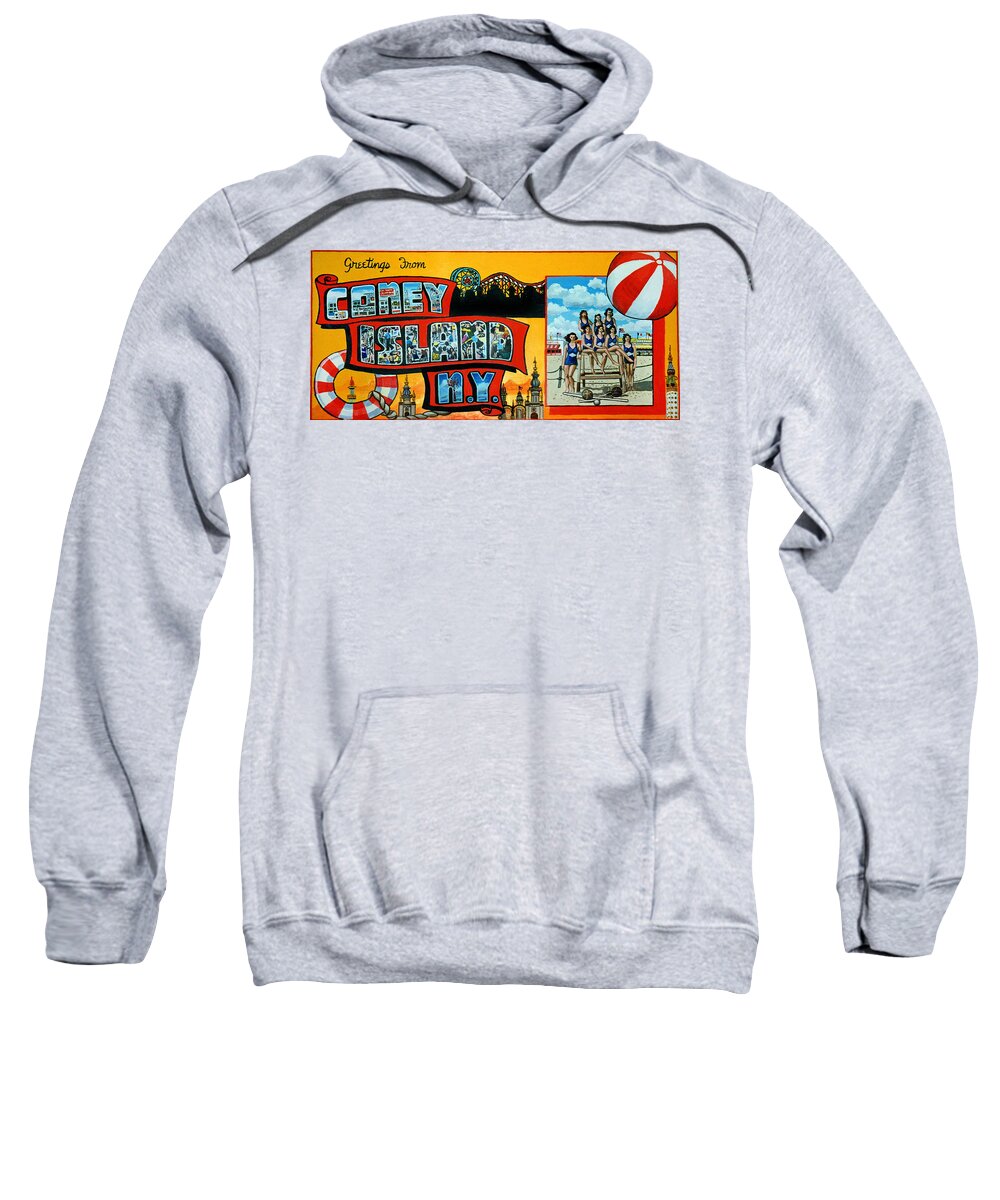 Coney Island New York Sweatshirt featuring the painting Coney Island New York by Bonnie Siracusa