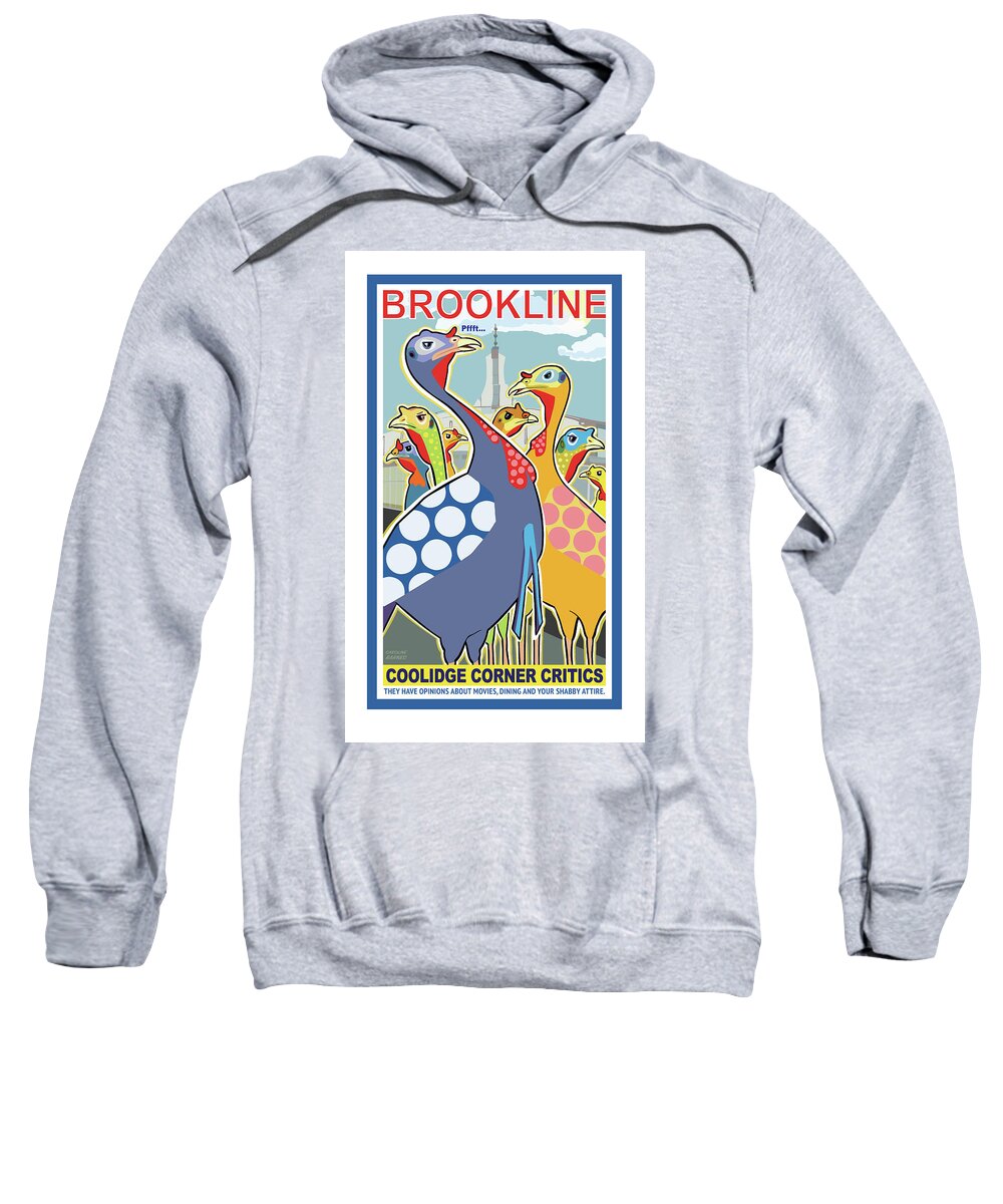 Brookline Turkeys Sweatshirt featuring the digital art Coolidge Corner Critics by Caroline Barnes
