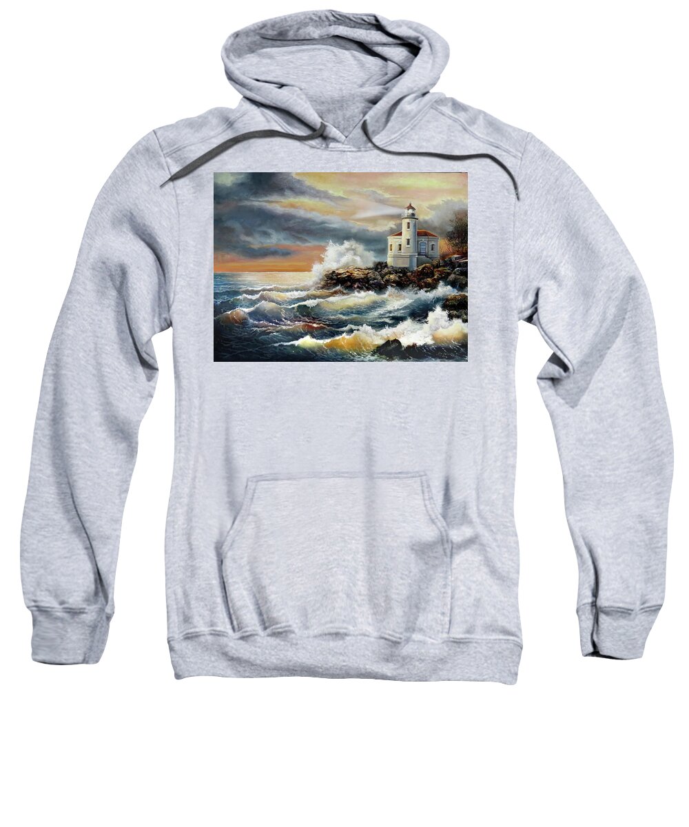 Keywords Coquille River Lighthouse Oregon Sweatshirt featuring the painting Coquille River Lighthouse at HighTide by Regina Femrite