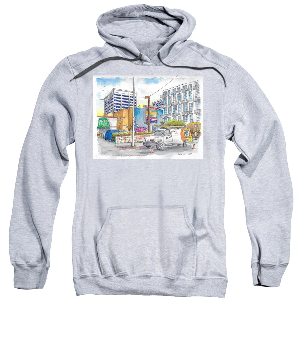 Nature Sweatshirt featuring the painting Corner La Brea and Hawthorne, Hollywood, CA by Carlos G Groppa