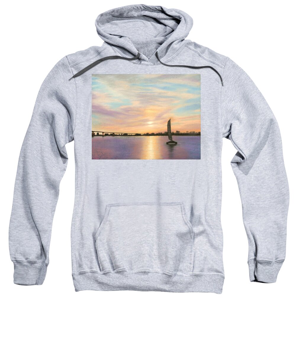Coronado Sweatshirt featuring the pastel Coronado Bridge Sunset B by Michael Heikkinen