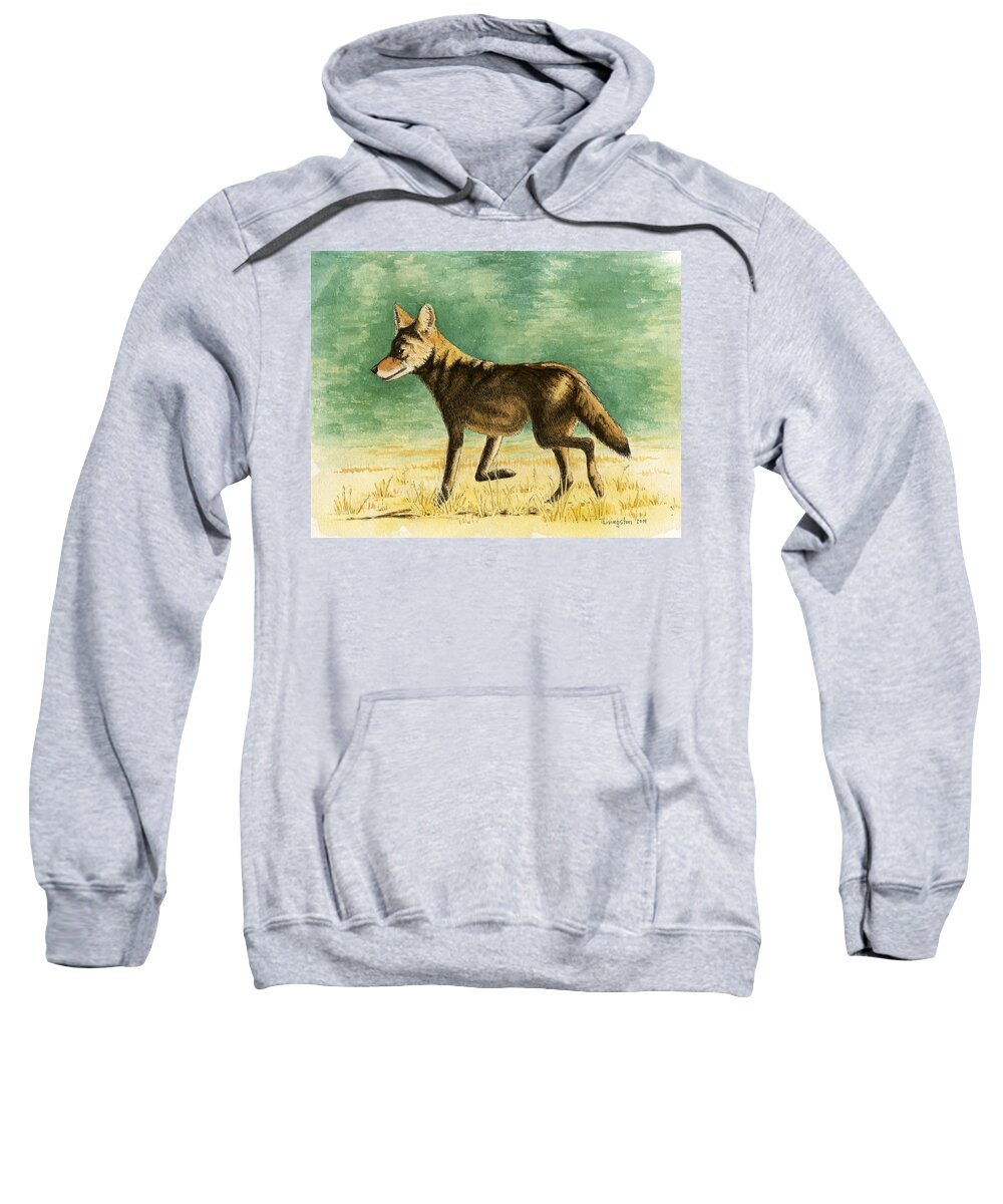 Coyote Sweatshirt featuring the drawing Coyote by Timothy Livingston