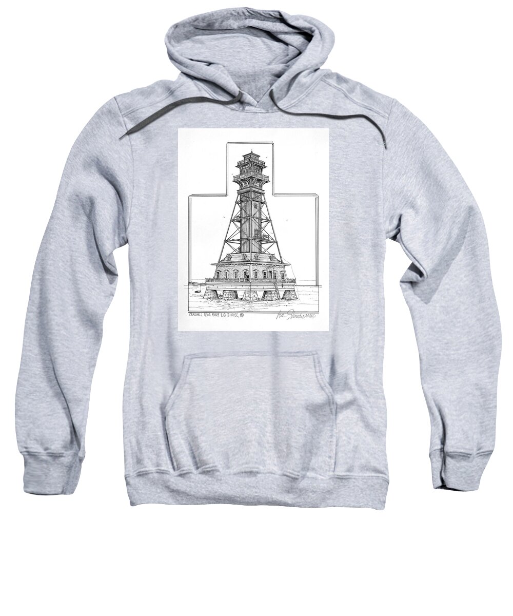 Chesapeake Bay Sweatshirt featuring the drawing Craighill Rear Range Lighthouse by Ira Shander