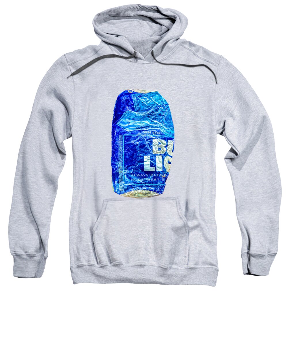 Blue Sweatshirt featuring the photograph Crushed Blue Beer Can on Plywood by YoPedro