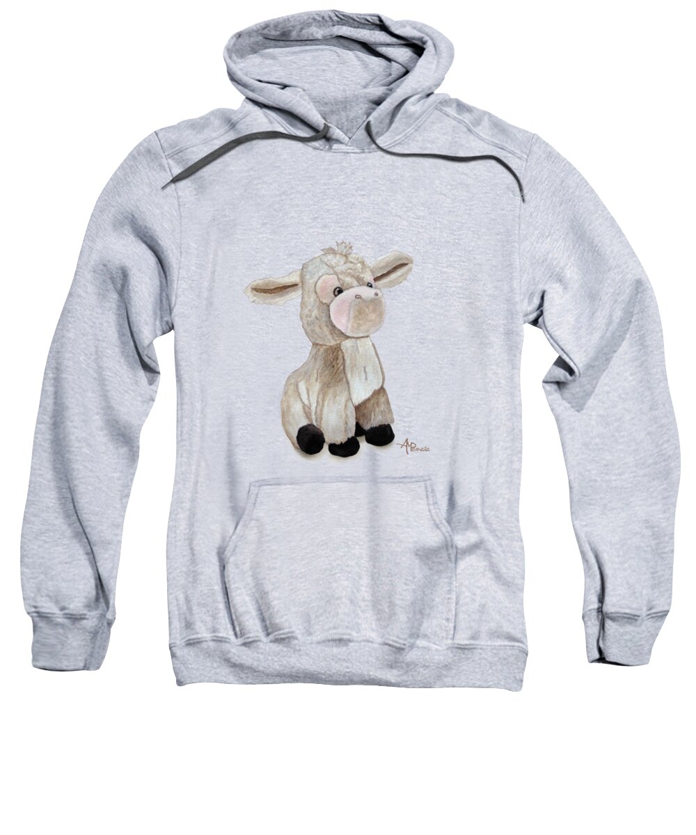 Cuddly Animals Sweatshirt featuring the painting Cuddly Donkey Watercolor by Angeles M Pomata