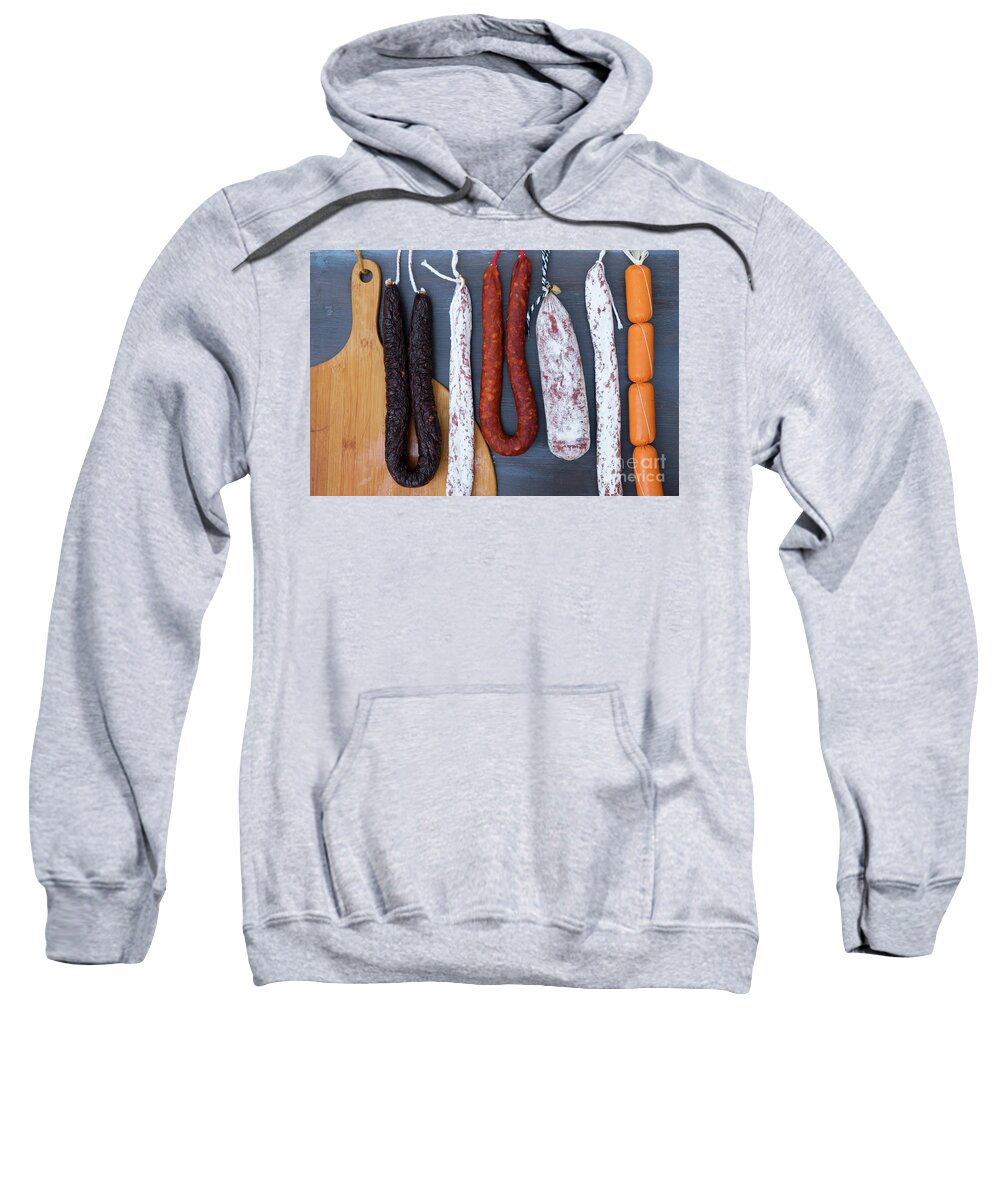 Sausage Sweatshirt featuring the photograph Cured Meat and Sausages by Anastasy Yarmolovich