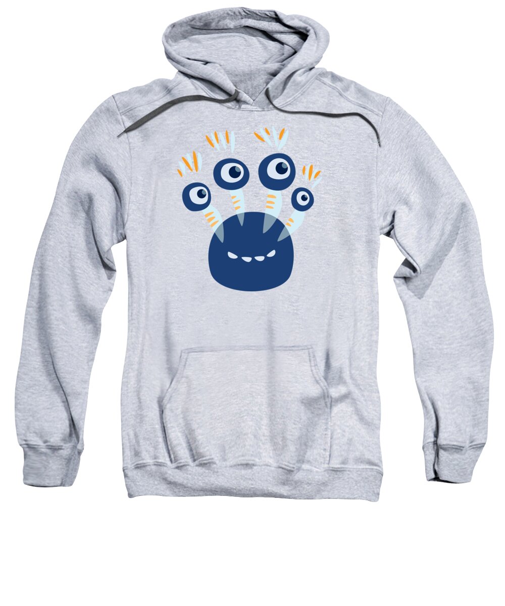 Vector Sweatshirt featuring the digital art Cute Blue Four Eyed Monster by Boriana Giormova