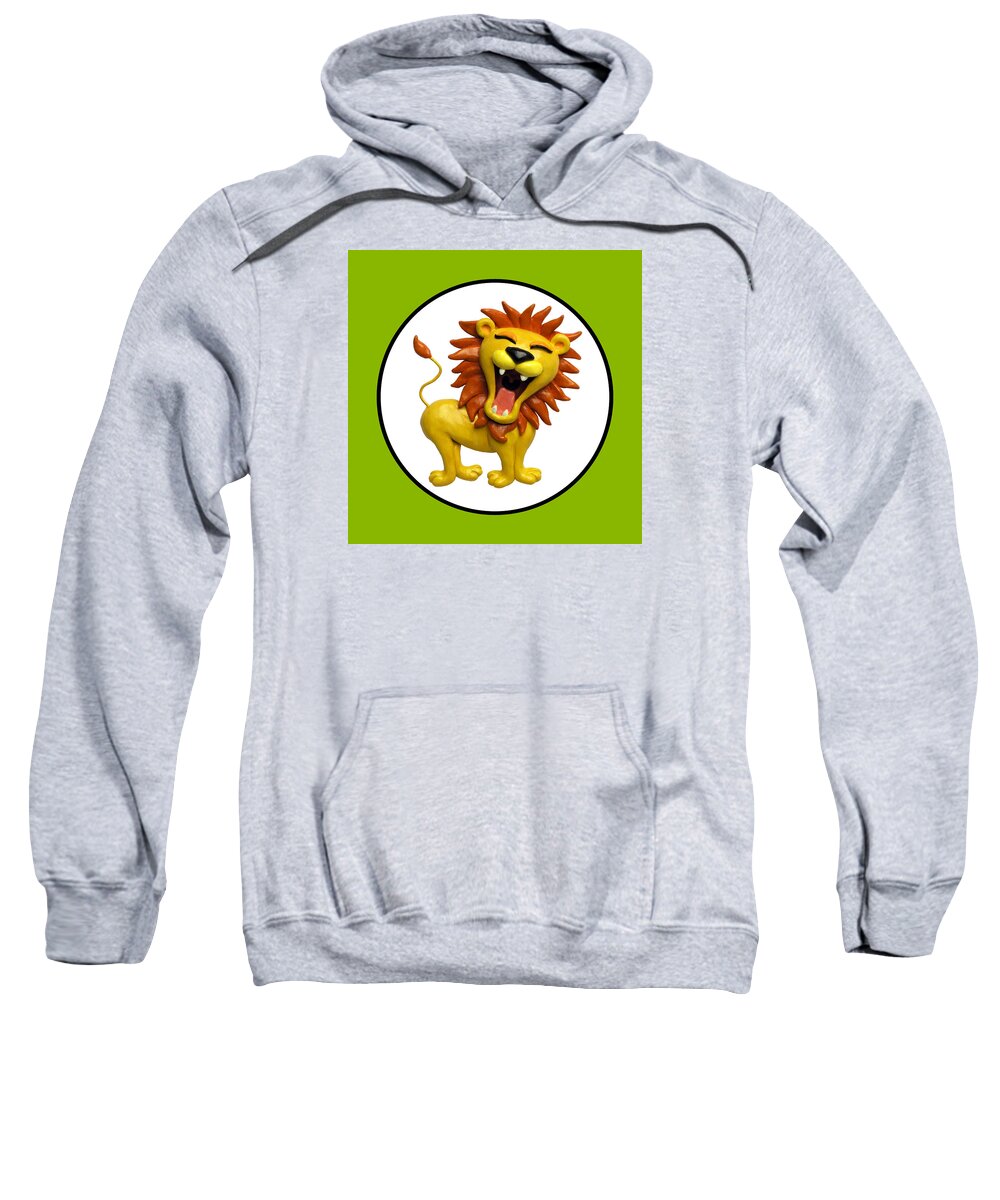 Lion Sweatshirt featuring the mixed media Cute Lion Roaring Circle by Amy Vangsgard