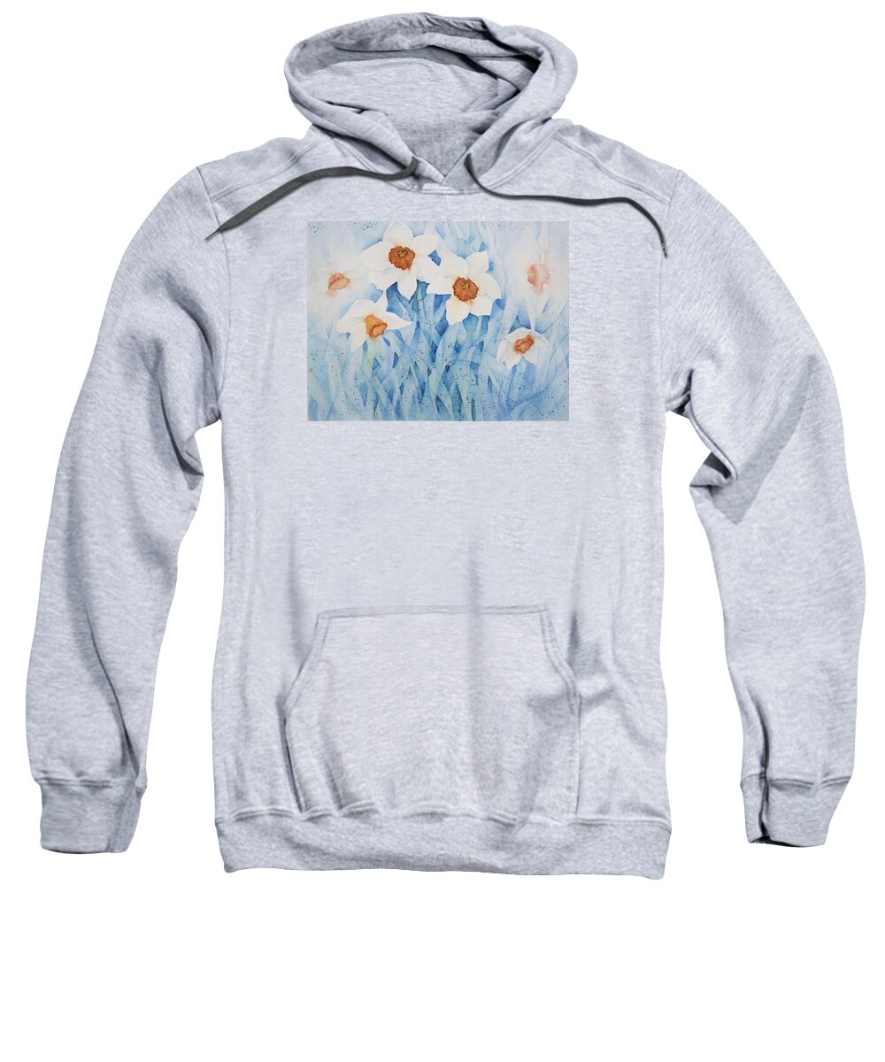 Giclee Sweatshirt featuring the painting Daffodils in Blue by Lisa Vincent