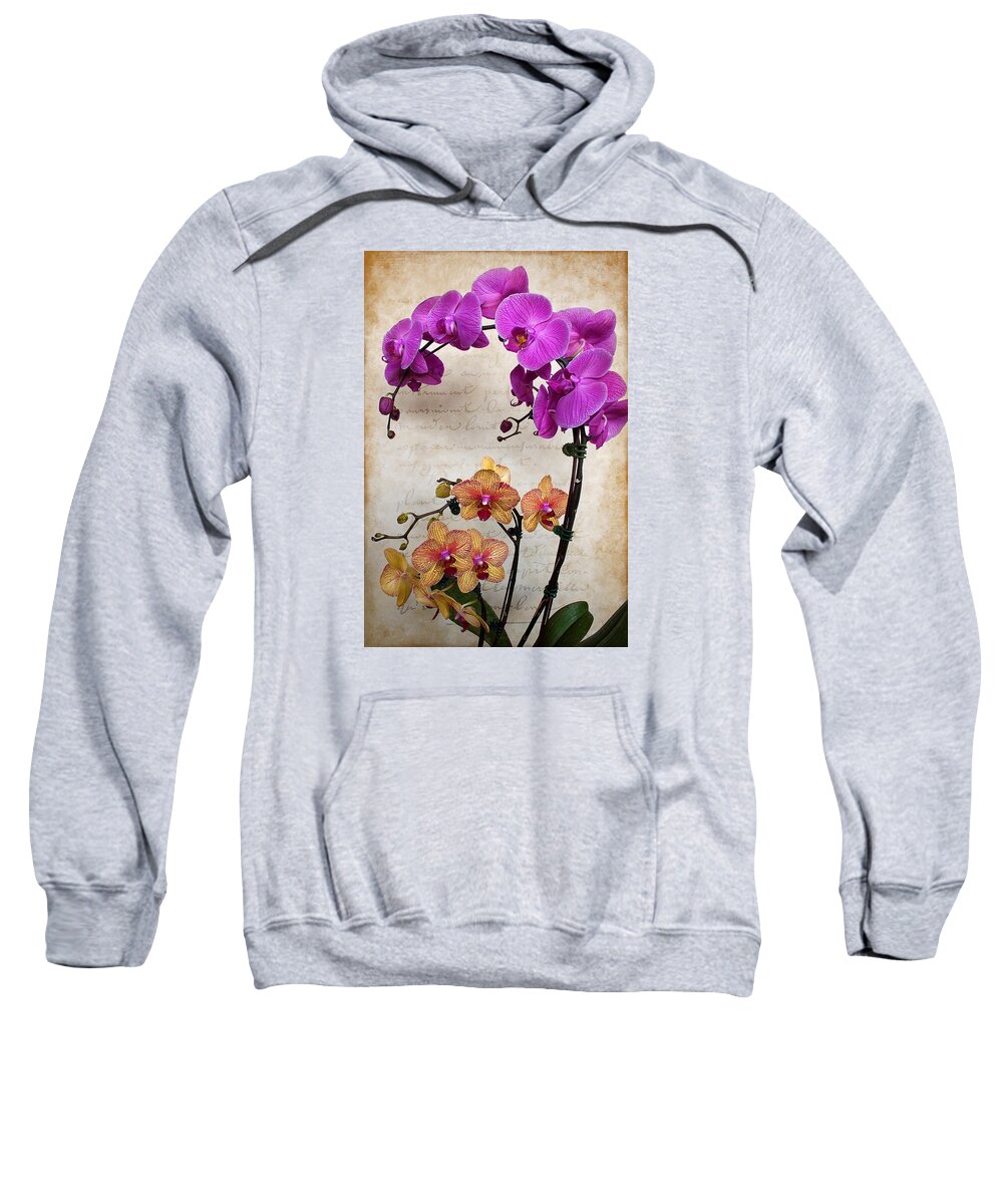 Brown Sweatshirt featuring the photograph Dancing Orchids by Milena Ilieva