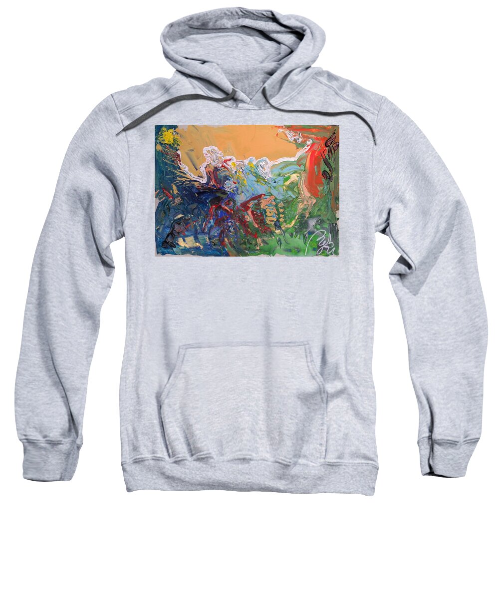 Being Sweatshirt featuring the painting Dawn in the forest by Bachmors Artist