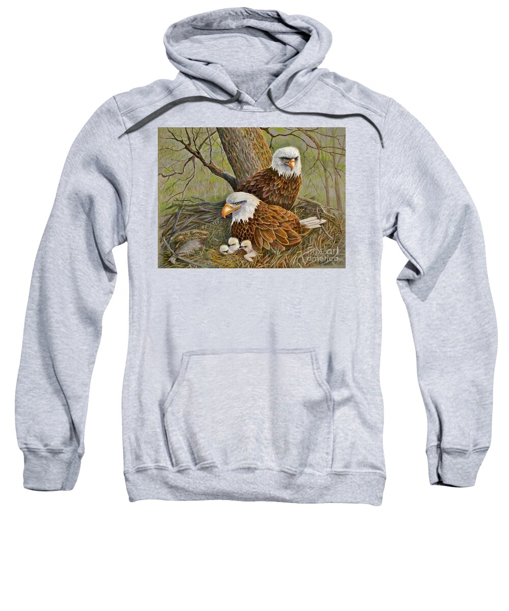 American Bald Eagles Sweatshirt featuring the drawing Decorah Eagle Family by Marilyn Smith
