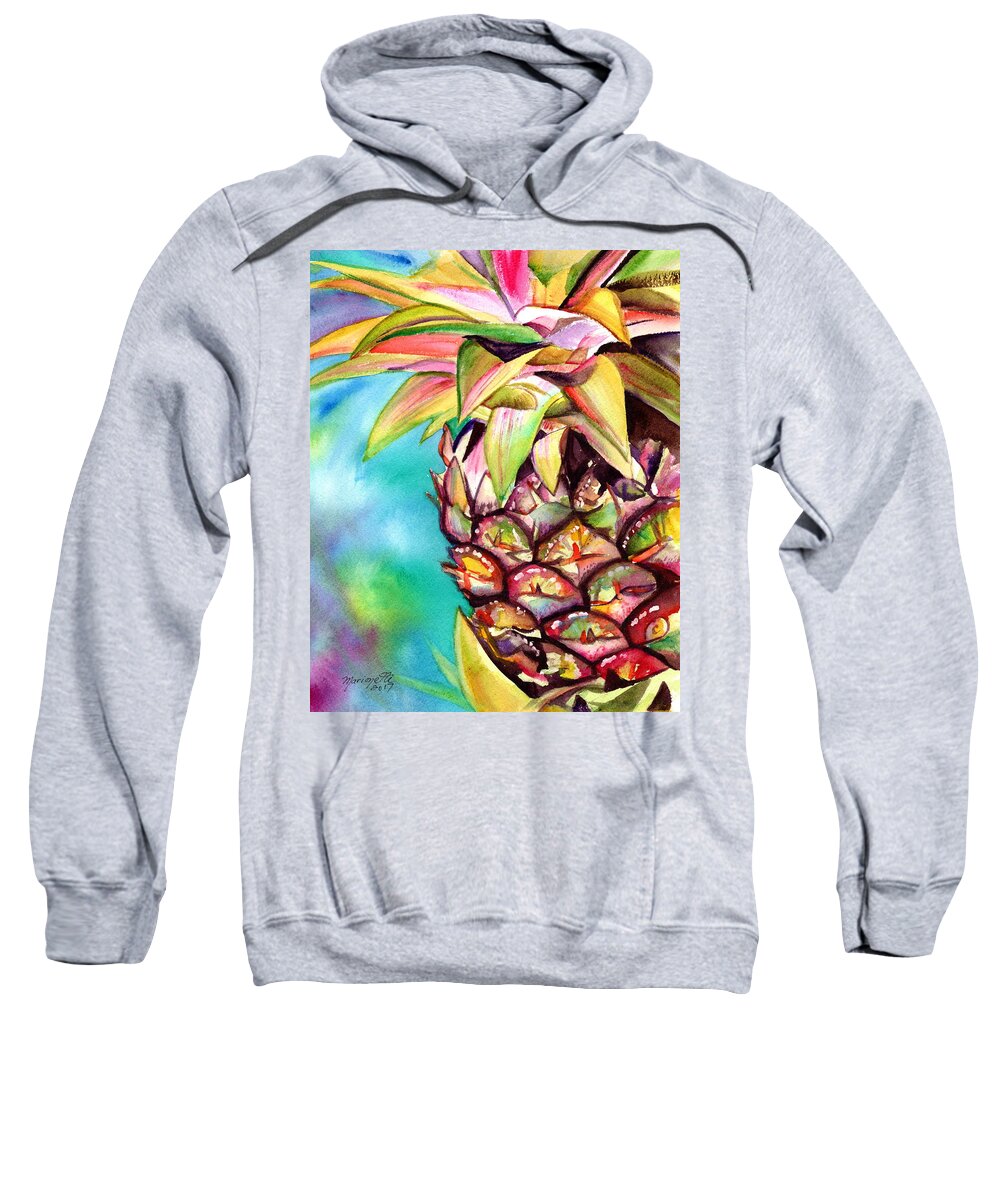 Pineapple Watercolors Sweatshirt featuring the painting Delightful Pineapple by Marionette Taboniar