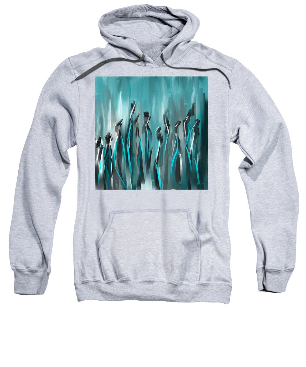 Turquoise Art Sweatshirt featuring the painting Differences - Turquoise Gray and Black Art by Lourry Legarde