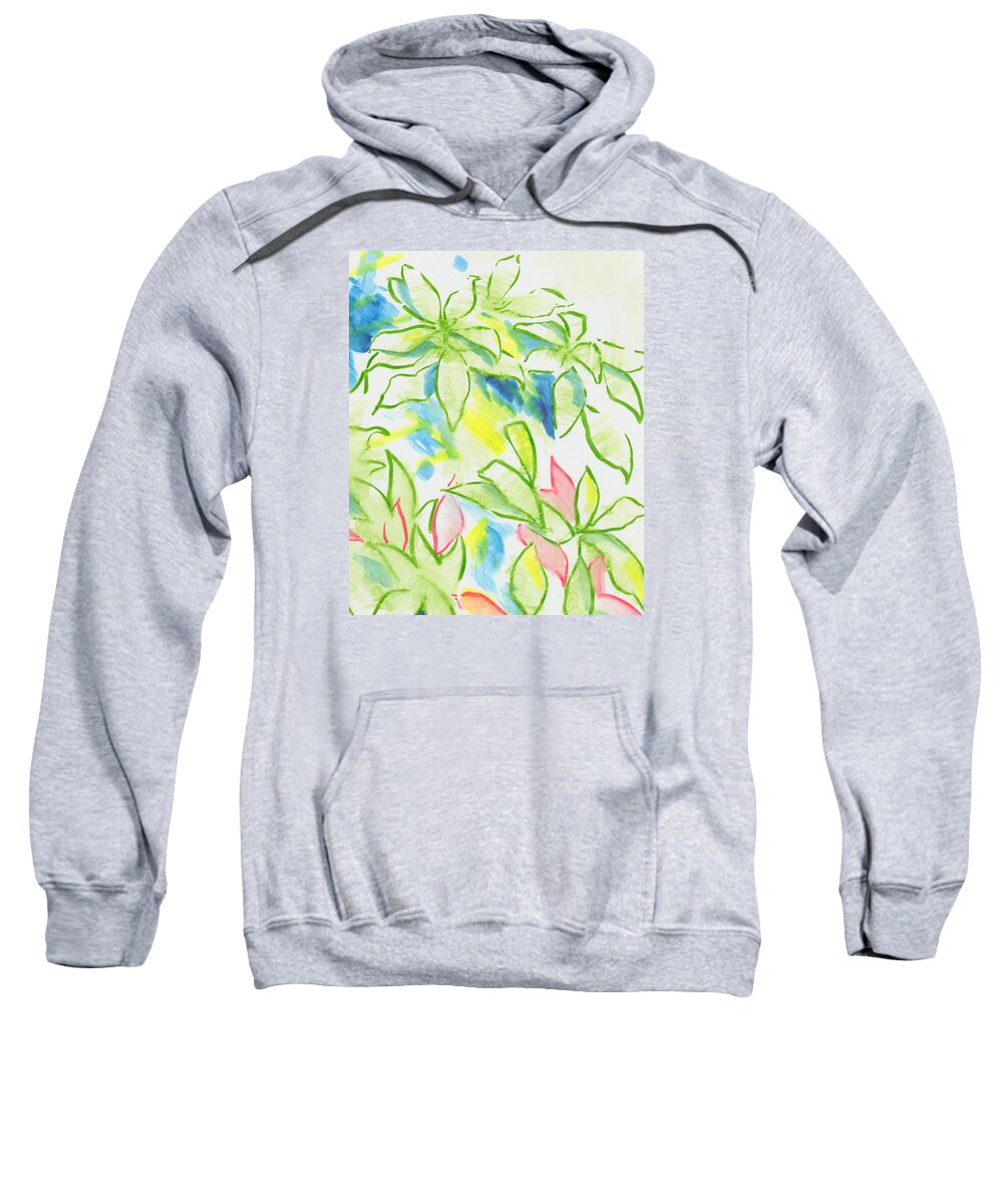 Different Coloured Sweatshirt featuring the painting Different Coloured Hydrangea Leaves - Green Red Yellow by Mike Jory