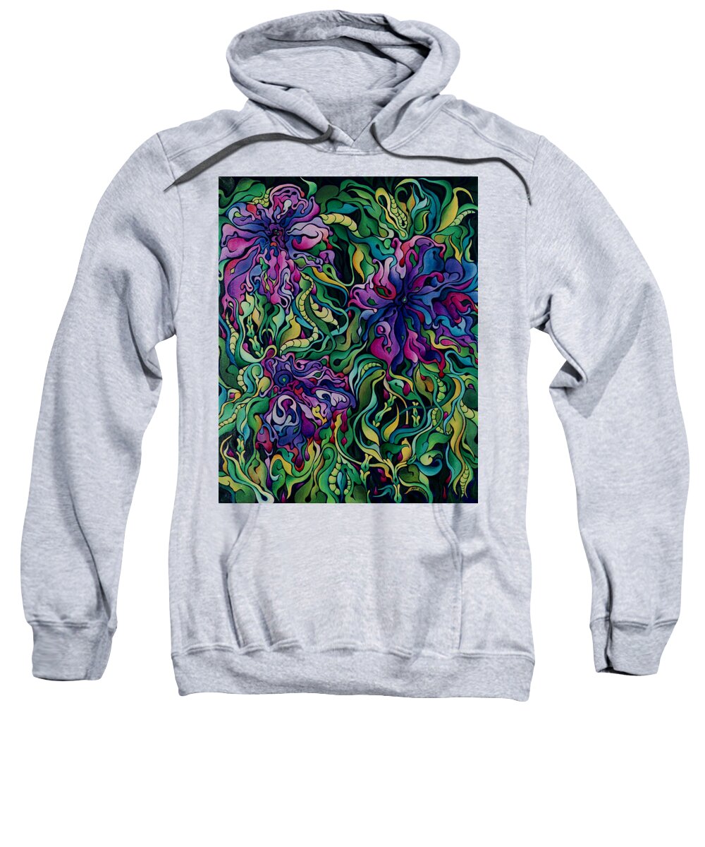 Purple Sweatshirt featuring the painting Dioxazine Disintegration by Amy Ferrari