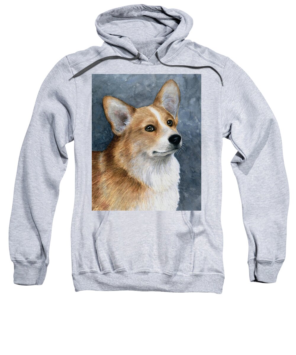 Dog Sweatshirt featuring the painting Dog 89 Corgi by Lucie Dumas