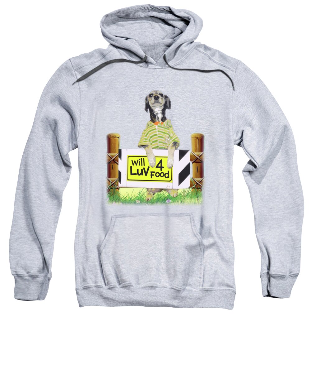 Dog Sweatshirt featuring the mixed media Dog Love - Will Love for Food - Tuinki by Gabby Dreams