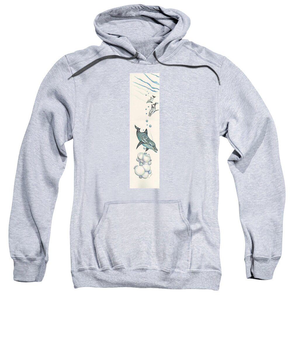 Ocean Sweatshirt featuring the painting Dolphin and two friends by Darren Cannell