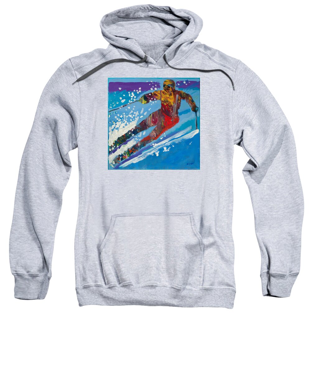 Ski Sweatshirt featuring the painting Downhiller 2 by Robert Bissett
