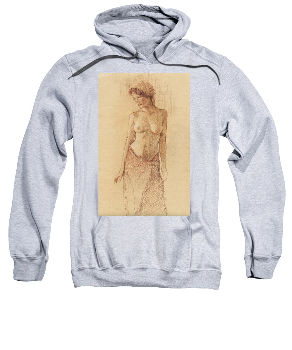 Breasts Sweatshirt featuring the drawing Draped Figure by David Ladmore