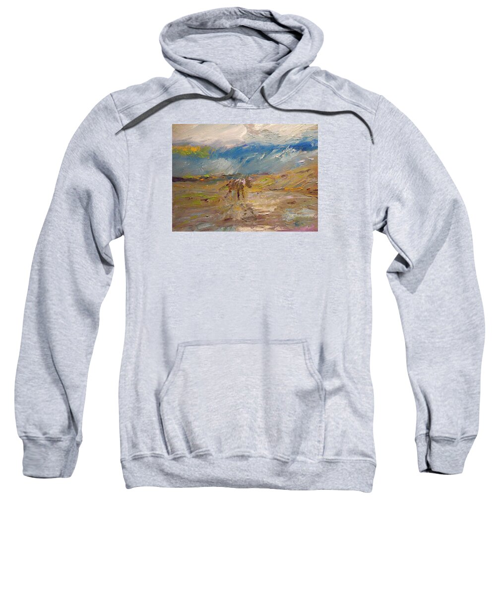 Rain Sweatshirt featuring the painting Drenched by Susan Esbensen