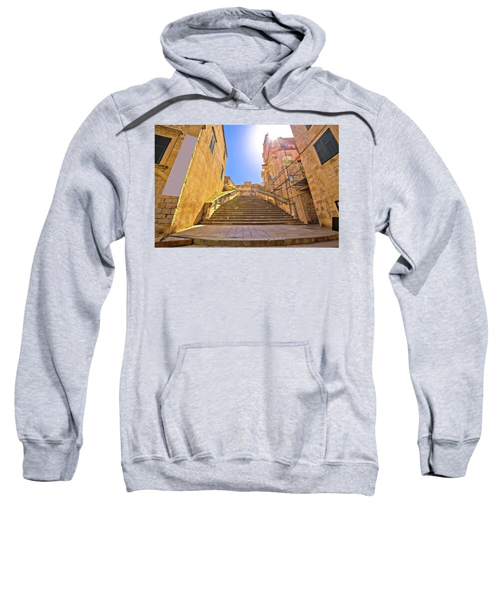 Dubrovnik Sweatshirt featuring the photograph Dubrovnik historic steps street view by Brch Photography