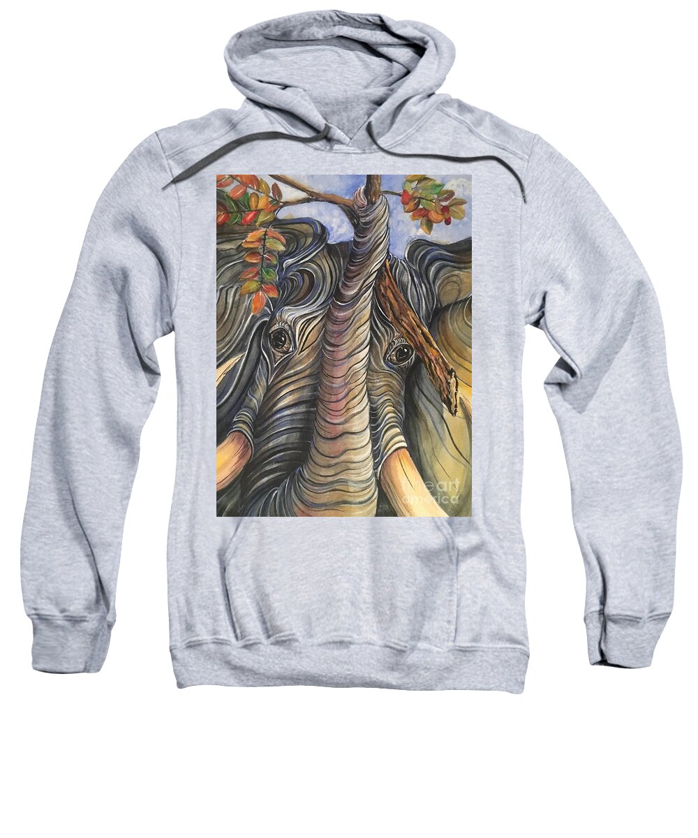 Elephant Sweatshirt featuring the mixed media Elephant Holding a Tree Branch by Mastiff Studios