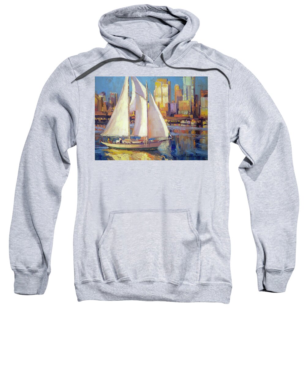 Seattle Sweatshirt featuring the painting Elliot Bay by Steve Henderson