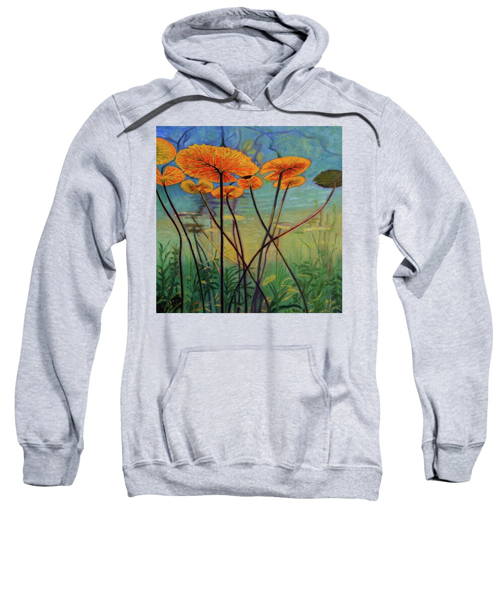 Yellow Lotus Sweatshirt featuring the painting Englightenment by Thu Nguyen