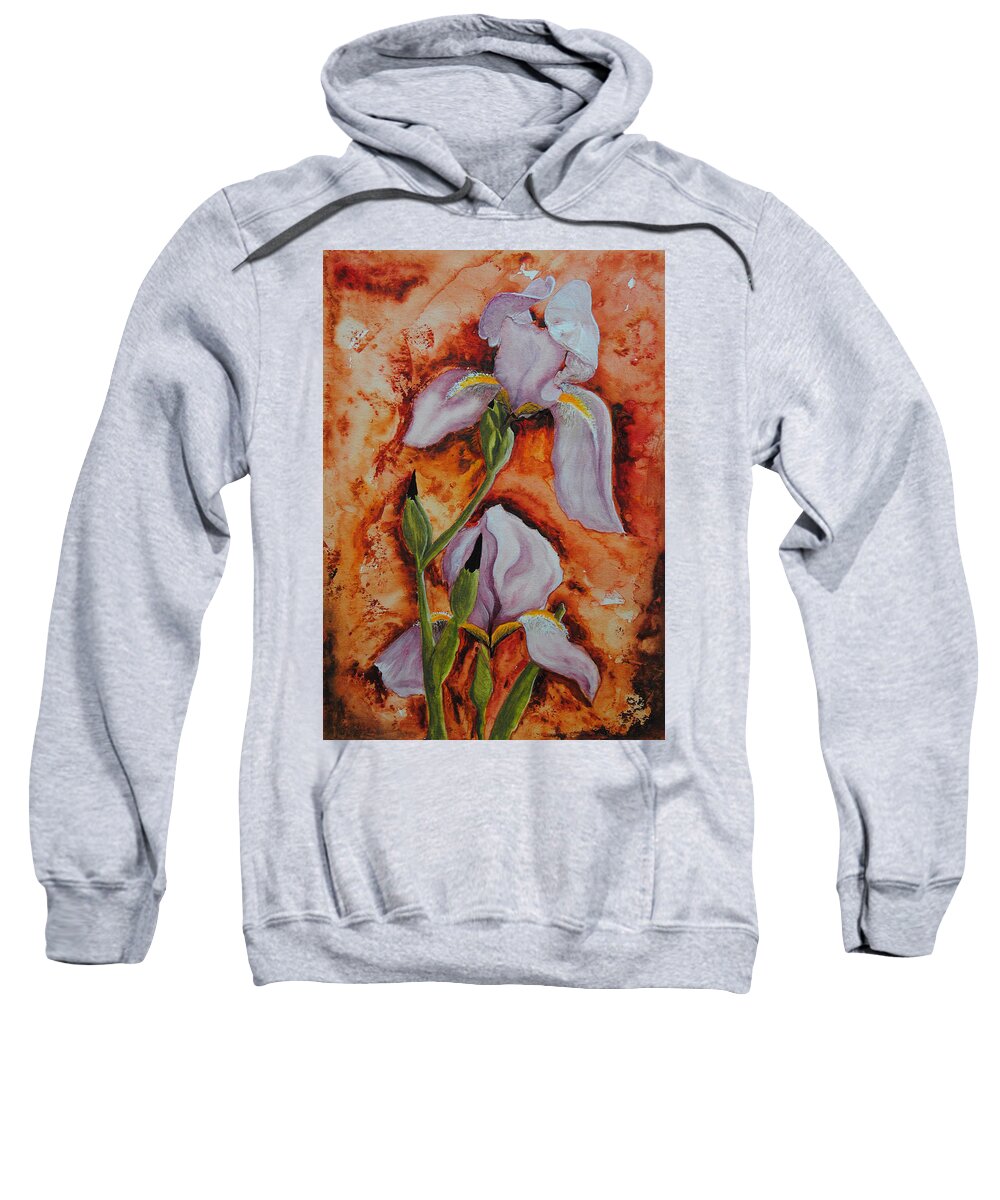 Iris Sweatshirt featuring the painting Erie Irises by Vallee Johnson