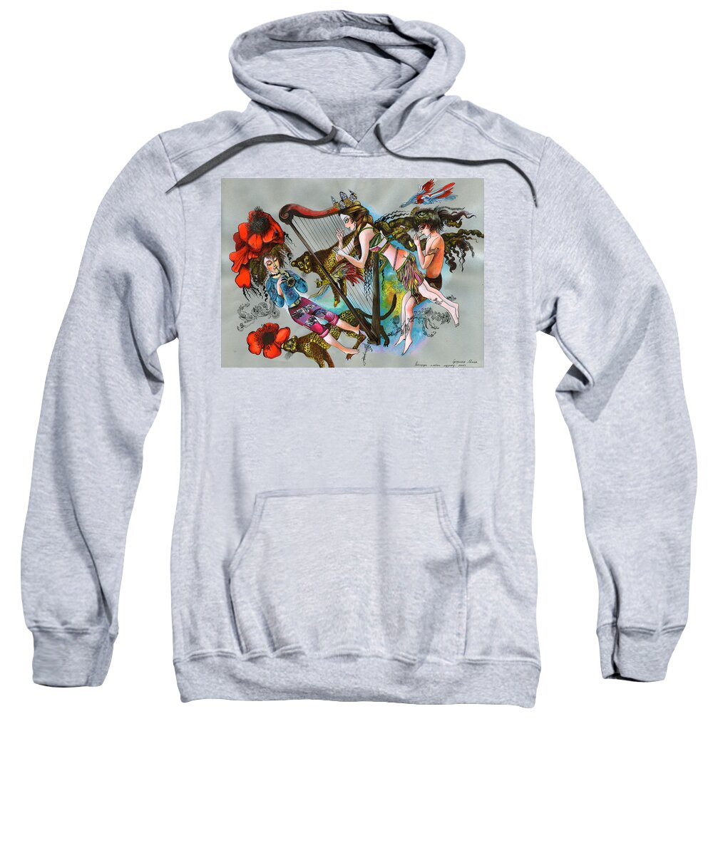 Russian Artists New Wave Sweatshirt featuring the painting Even Leopards Love the Music by Maya Gusarina