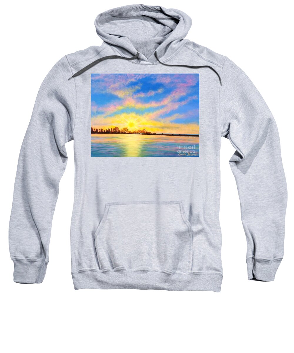 Waterscape Sweatshirt featuring the painting Fair Haven Sunset by Sarah Irland