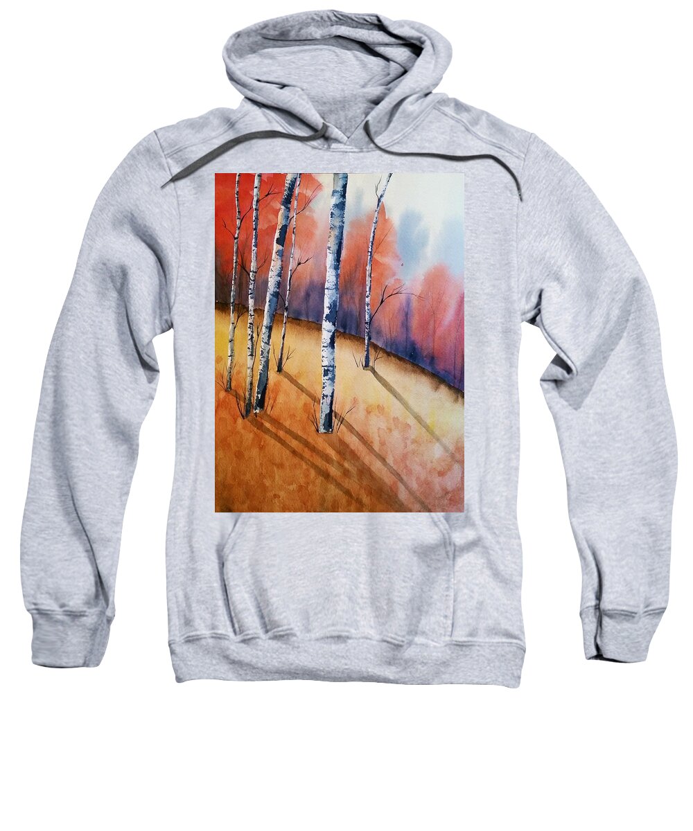Watercolor Sweatshirt featuring the painting Fall In The Birches by Brenda O'Quin