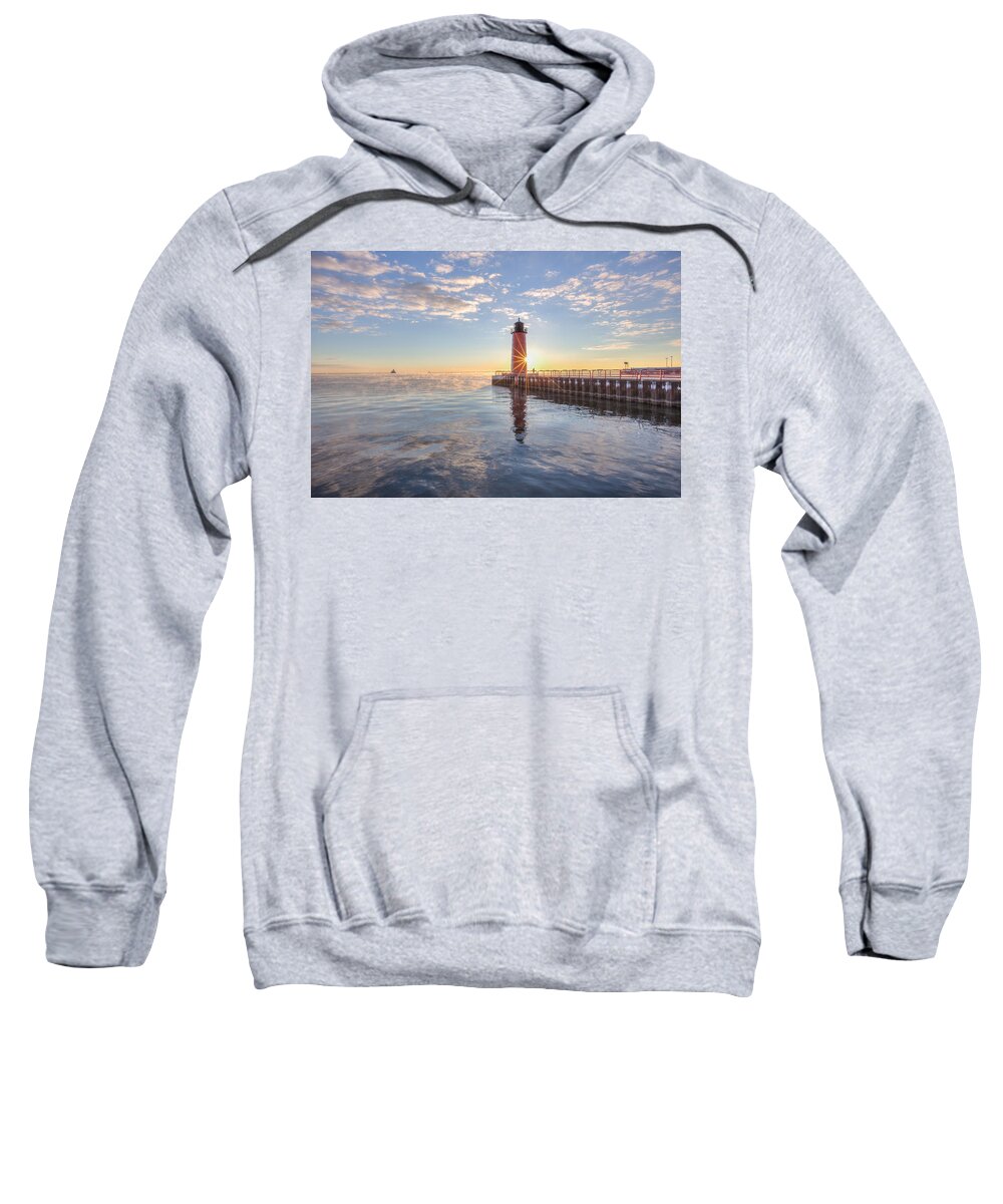 Milwaukee Lakefront Sunrise Sweatshirt featuring the photograph First Cold Sunrise by Paul Schultz