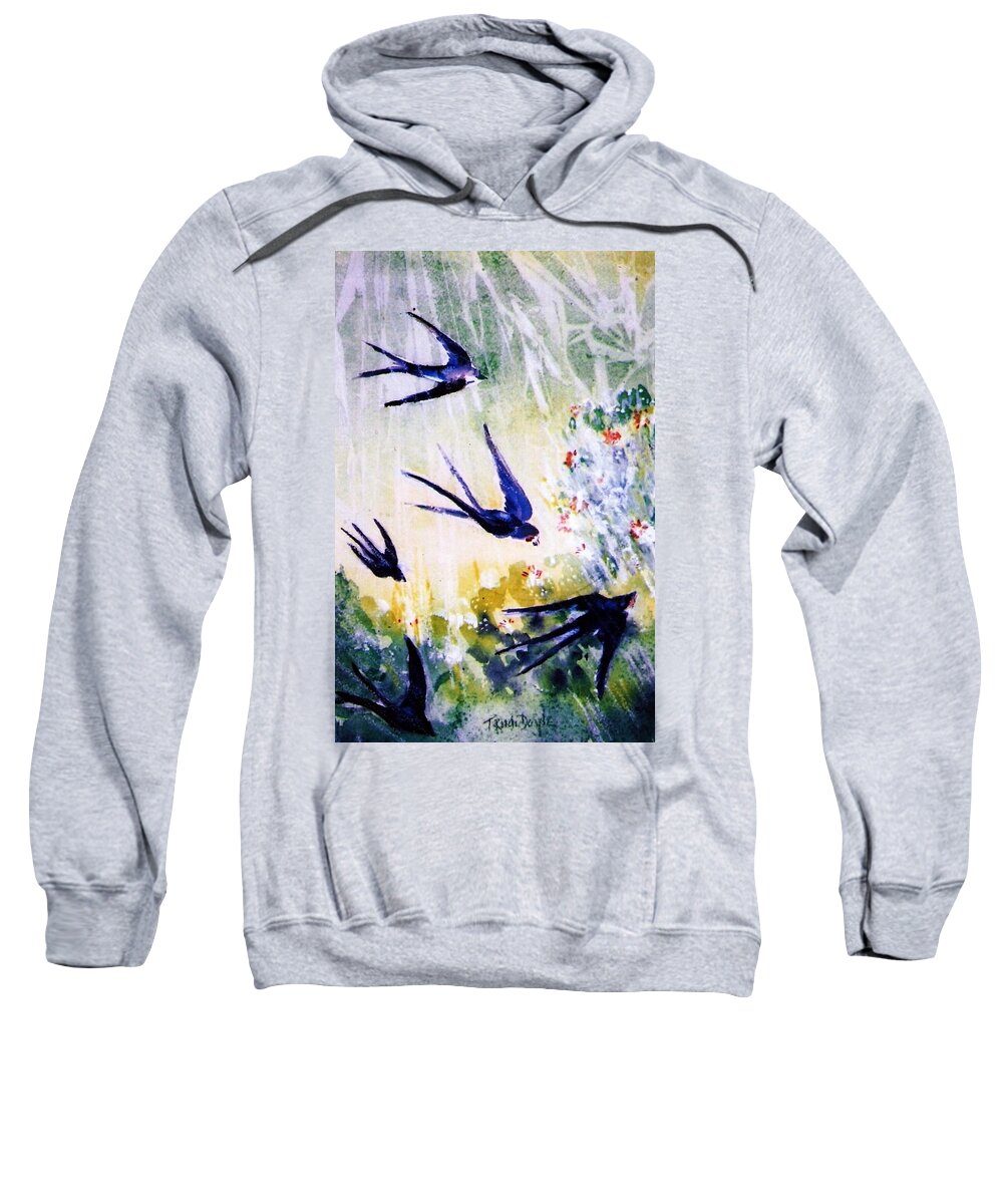 First Swallows Sweatshirt featuring the painting First Swallows of Summer by Trudi Doyle