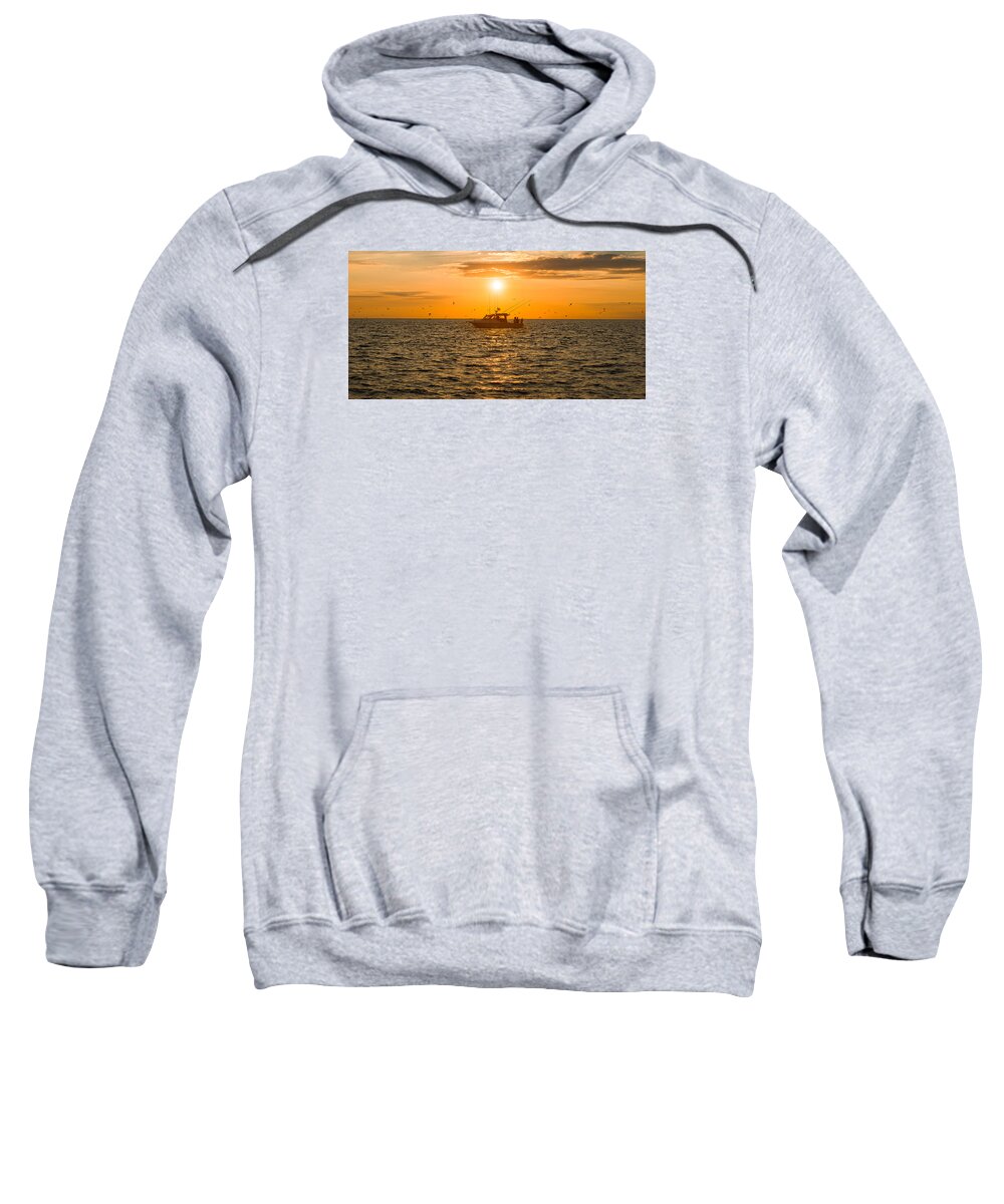 Fishing Sweatshirt featuring the photograph Fishing as the Sun Goes Down - Panoramic by Mark Rogers