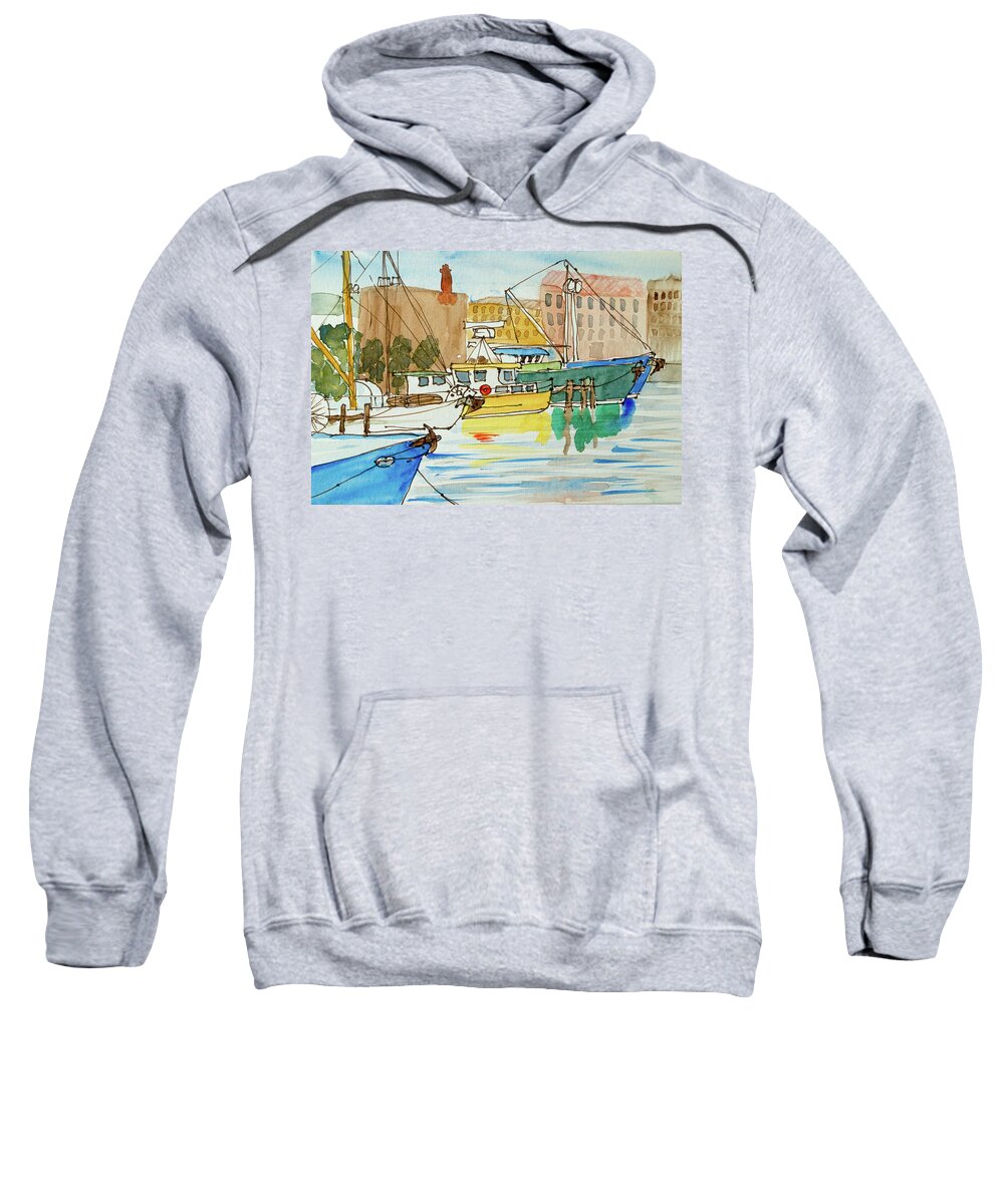 Australia Sweatshirt featuring the painting Fishing Boats in Hobart's Victoria Dock by Dorothy Darden
