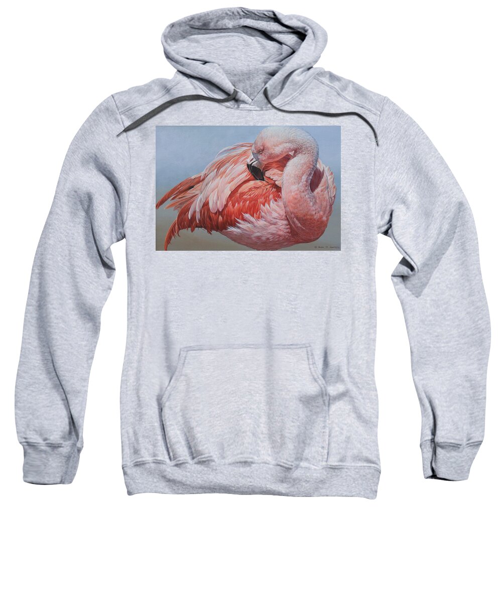 Wildlife Paintings Sweatshirt featuring the painting Flamingo Preening by Alan M Hunt