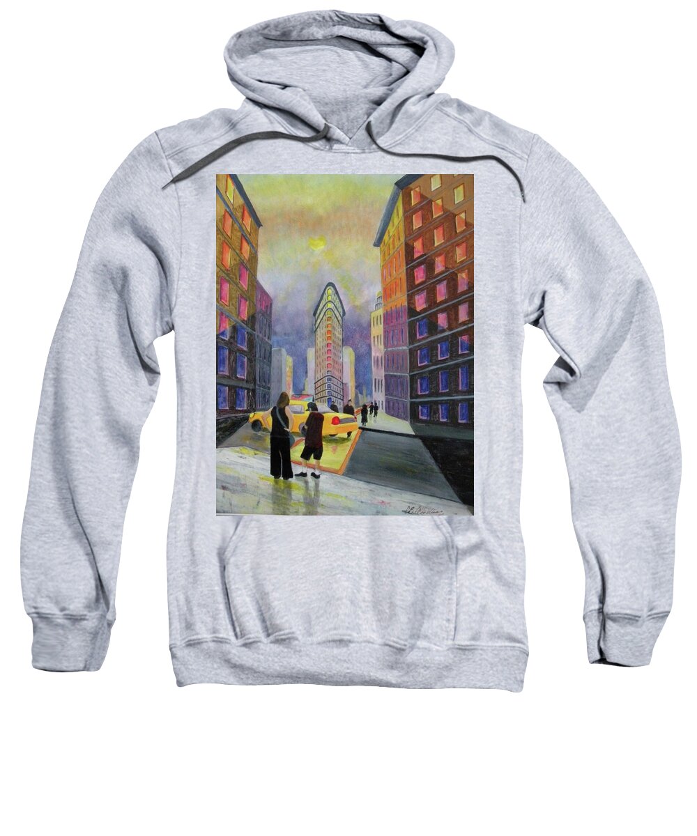 New York City Sweatshirt featuring the painting Flat Iron Building New York by CB Woodling