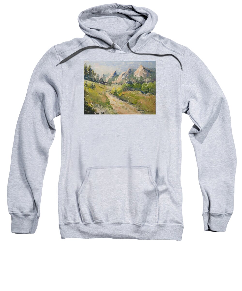 Oil Painting Sweatshirt featuring the painting Flatirons in the Rockies by Karla Beatty