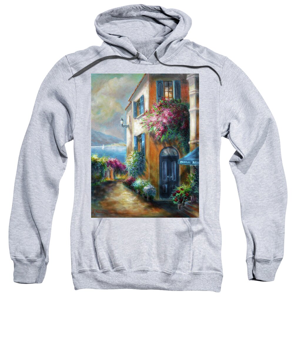 Painting Of Italy Sweatshirt featuring the painting Flower shop by the Sea by Regina Femrite