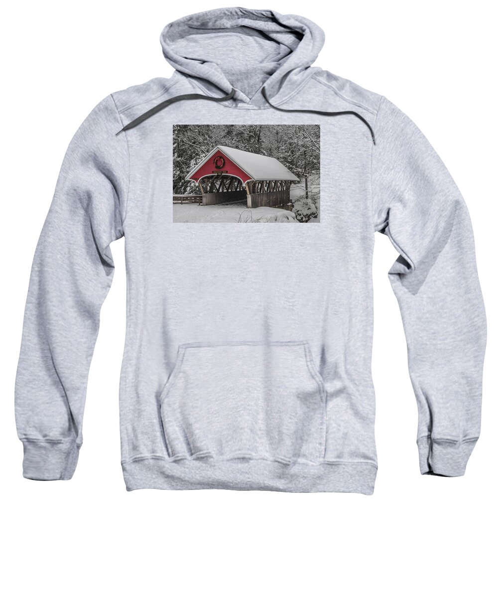 Flume Sweatshirt featuring the photograph Flume Covered Bridge in Winter by White Mountain Images