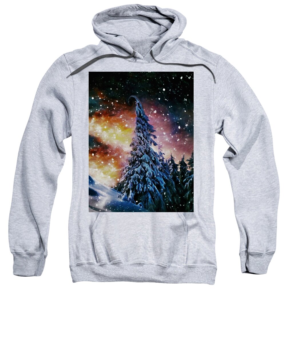 Abstract Sweatshirt featuring the digital art Flurry Snowfall Above Whoville Forest by Don DePaola