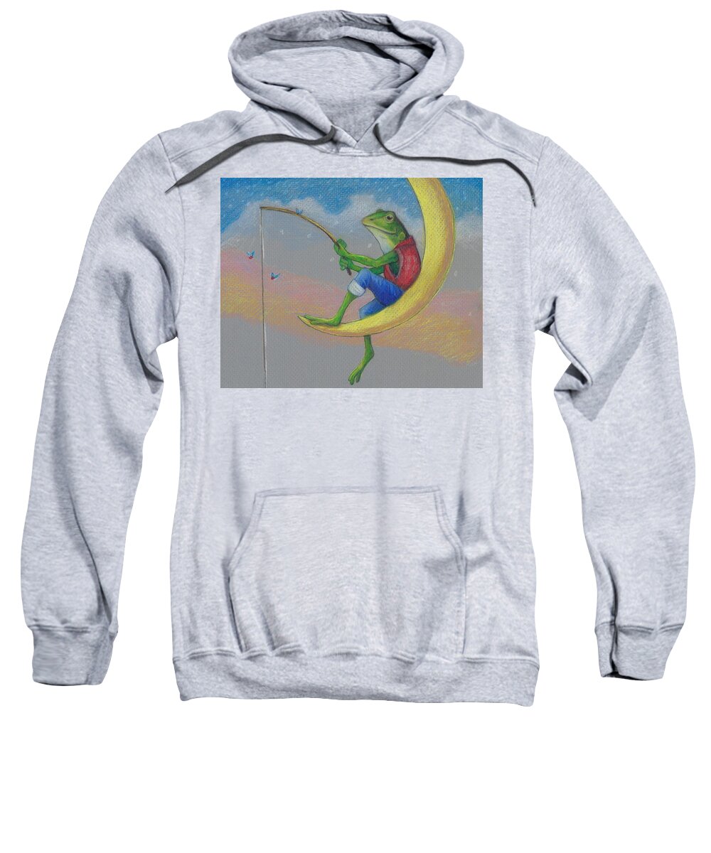 Frog Sweatshirt featuring the drawing Fly Fishin' by Cynthia Westbrook