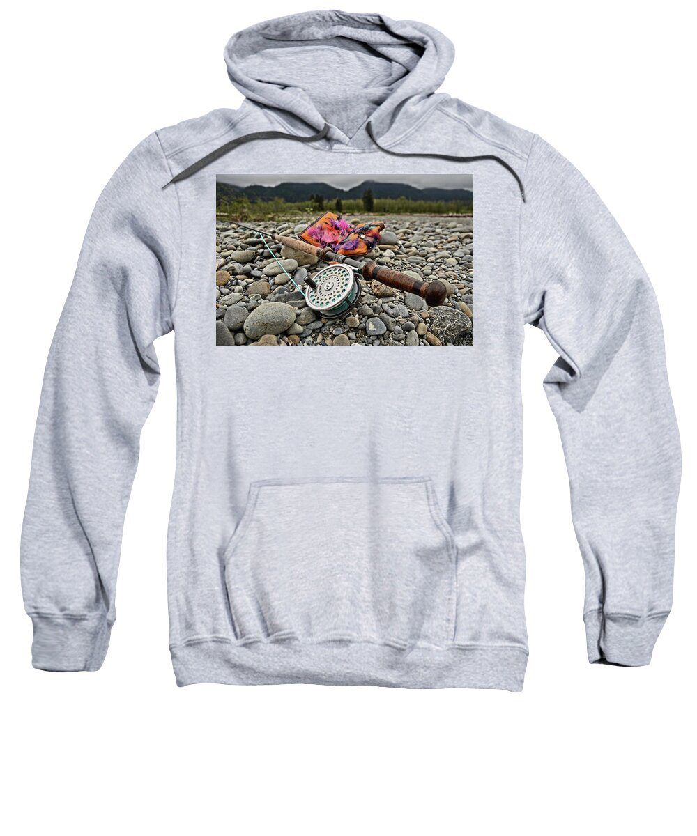  Sweatshirt featuring the photograph Fly Rod and Streamers landscape by Jason Brooks