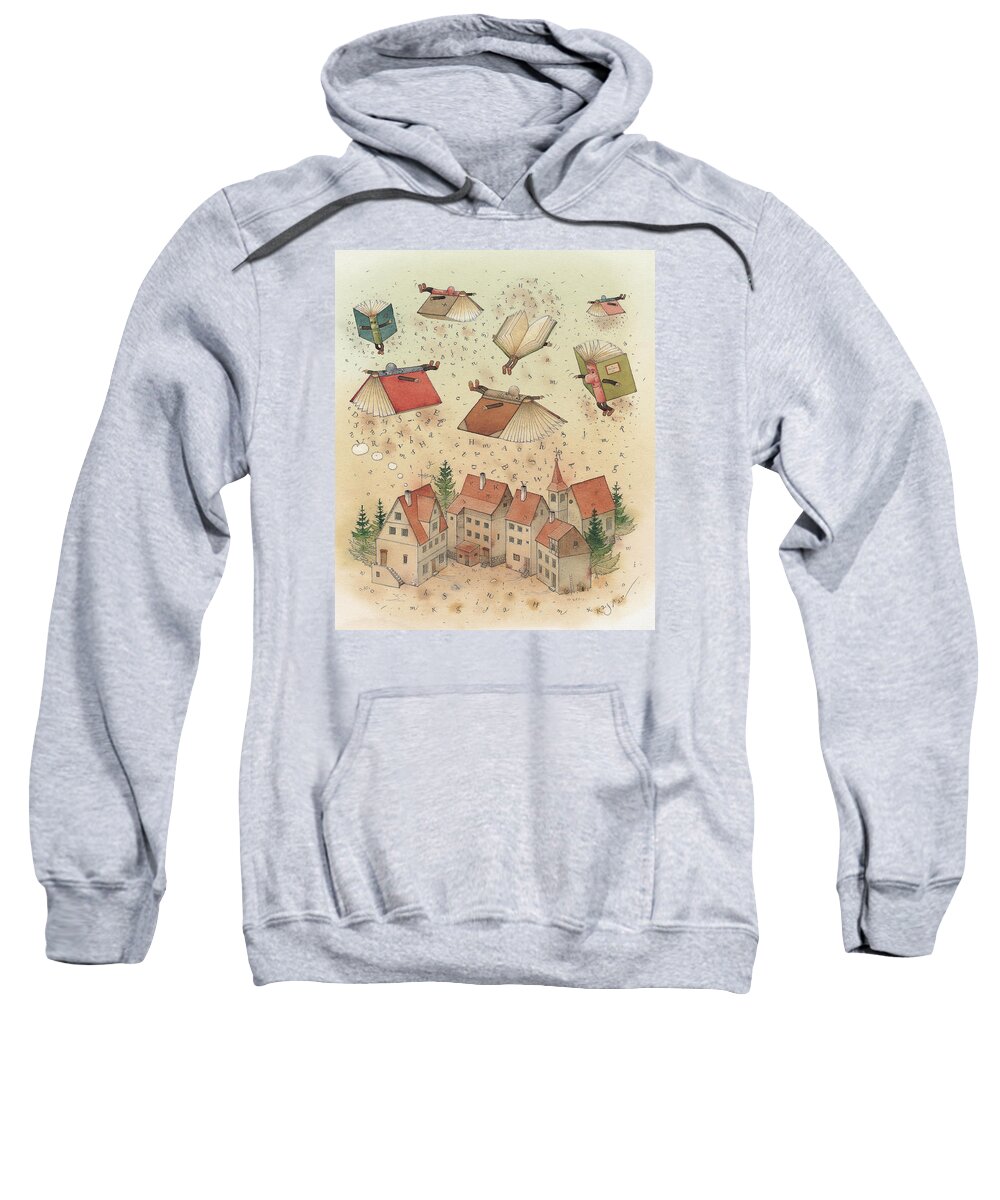 Books Town Flying Alphabet Sweatshirt featuring the painting Flying Books by Kestutis Kasparavicius